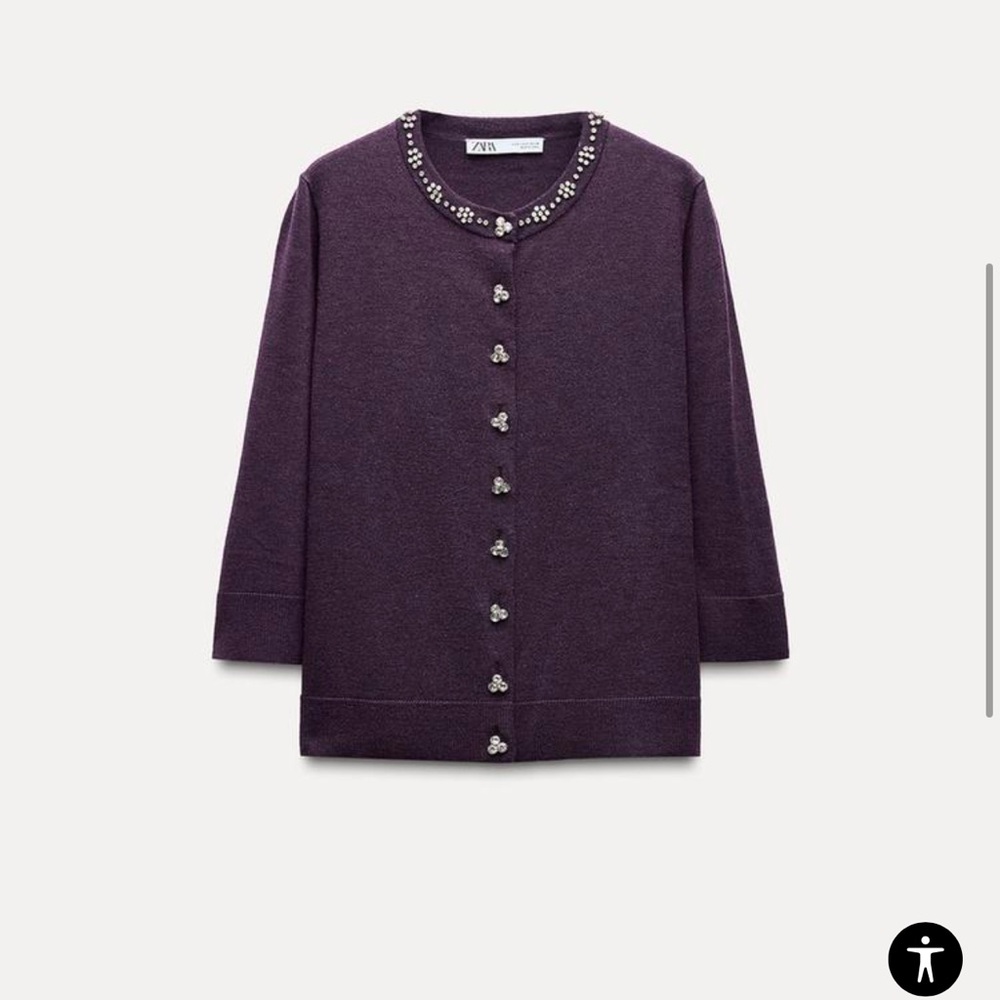 Zara jewel beaded knit purple cardigan wool blend